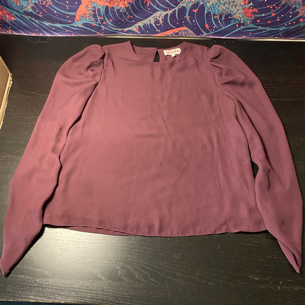 Leyden Plum Long-Sleeve Puff-Shoulder Blouse